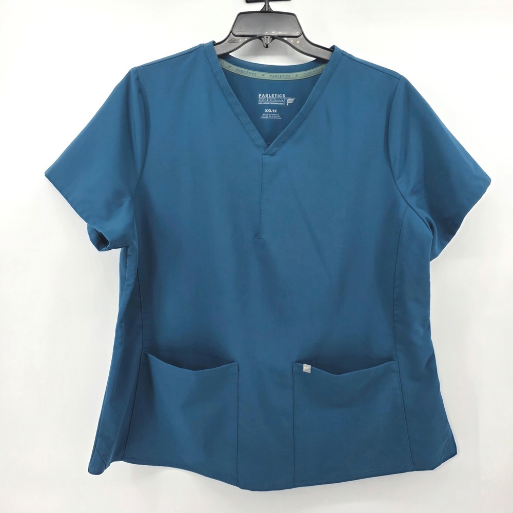 Fabletics Feel Good Performance Blue Medical Uniform Scrub Top Womens XXL